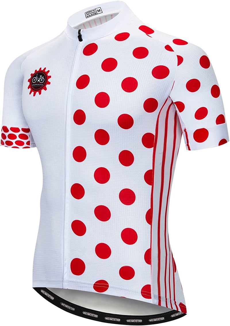 Cycling Jersey Men Full Zip Bike Shirt Racing Top Bicycle Clothing Sporting Goods > Outdoor Recreation > Cycling > Cycling Apparel & Accessories Weimostar Dot White Tag XXL(Chest 39-41"） 
