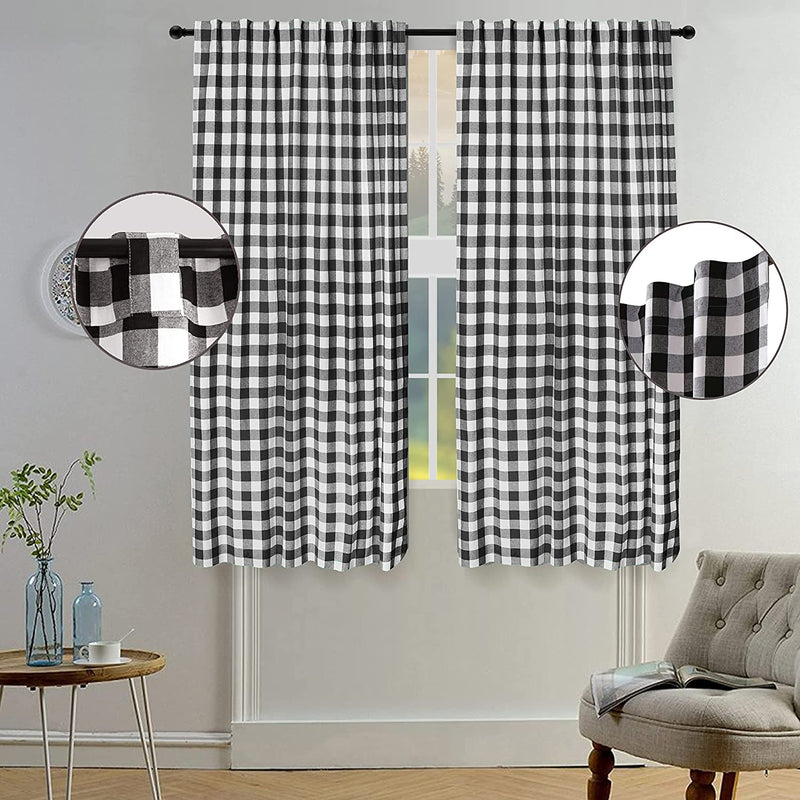 Light & Pro Black and White Gingham Check Curtain - Window Treatment Décor Panel for Kitchen Nursery Bedroom Livingroom - Buffalo Plaid Rod Pocket Curtains Pack of 2 - 50X63 Inch Home & Garden > Decor > Window Treatments > Curtains & Drapes Light & Pro Black White 50x63 