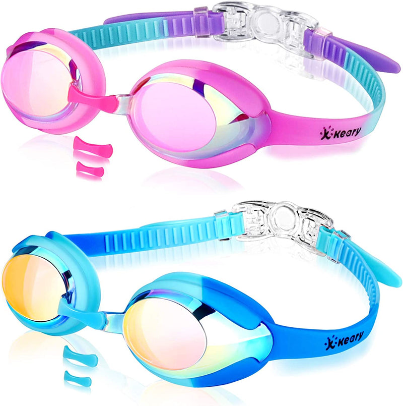 Keary 2 Pack Kids Swim Goggles for Toddler Kids Youth(3-12),Anti-Fog Waterproof Anti-Uv Clear Vision Water Pool Goggles Sporting Goods > Outdoor Recreation > Boating & Water Sports > Swimming > Swim Goggles & Masks Keary Mirrored Pink & Blue(2 Pack)  
