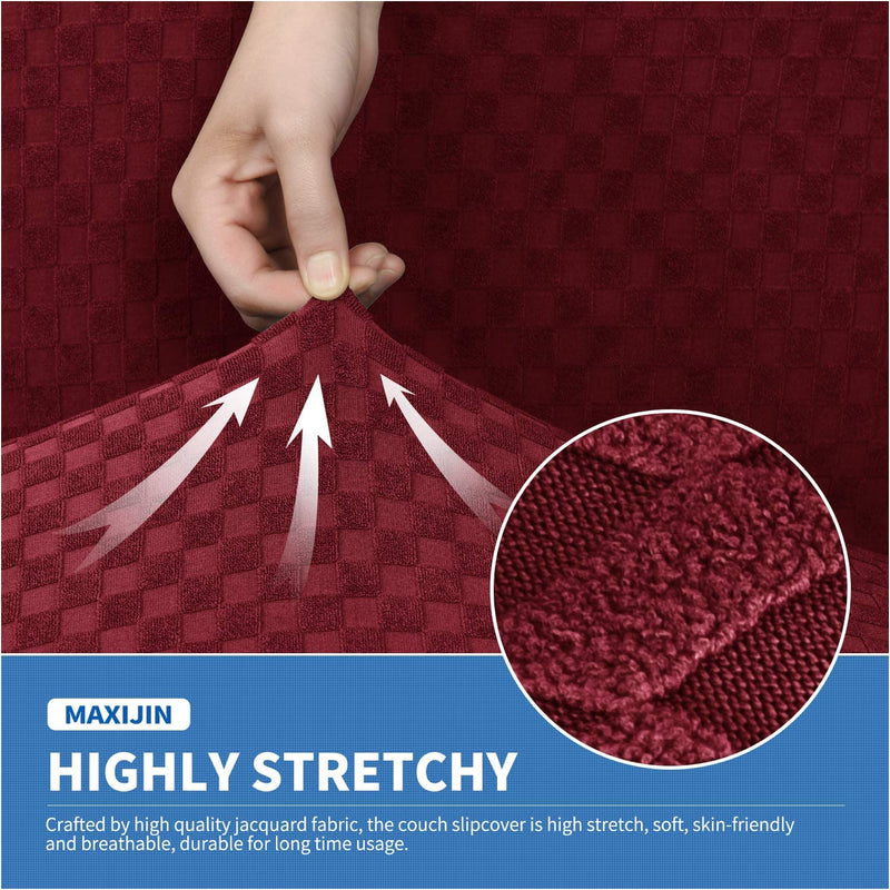 MAXIJIN 2 Piece Newest Jacquard Chair Covers with Arms Super Stretch Non Slip Chair Slipcover for Living Room Dogs Pet Friendly Elastic Sofa Couch Protector Armchair Cover (Chair, Wine Red)