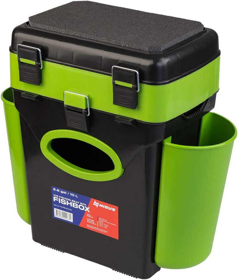 NISUS Fishbox Ice Fishing Tackle Box 2 Compartments with Seat, Fishing Gear Storage Box with Removable Dividers, Plastic Tackle Box, Winter, Ice, Summer Fishing, 10L, 19L Sporting Goods > Outdoor Recreation > Fishing > Fishing Tackle NISUS Green 19L 