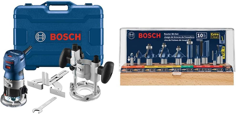 Bosch GKF125CEPK Colt 1.25 HP (Max) Variable-Speed Palm Router Combination Kit , Blue, 5.8 X 11 X 10.5 Inches Sporting Goods > Outdoor Recreation > Fishing > Fishing Rods C & J Direct GmbH & Co. KG with Router Bit Set, 10-Piece  