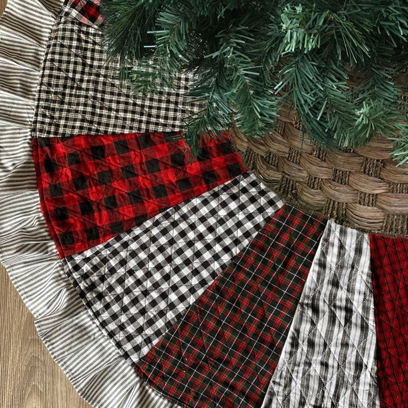 48" Buffalo Lodge Red, Black & White Quilted Homespun Plaid Christmas Tree Skirt Home & Garden > Decor > Seasonal & Holiday Decorations > Christmas Tree Skirts Marilee Home   