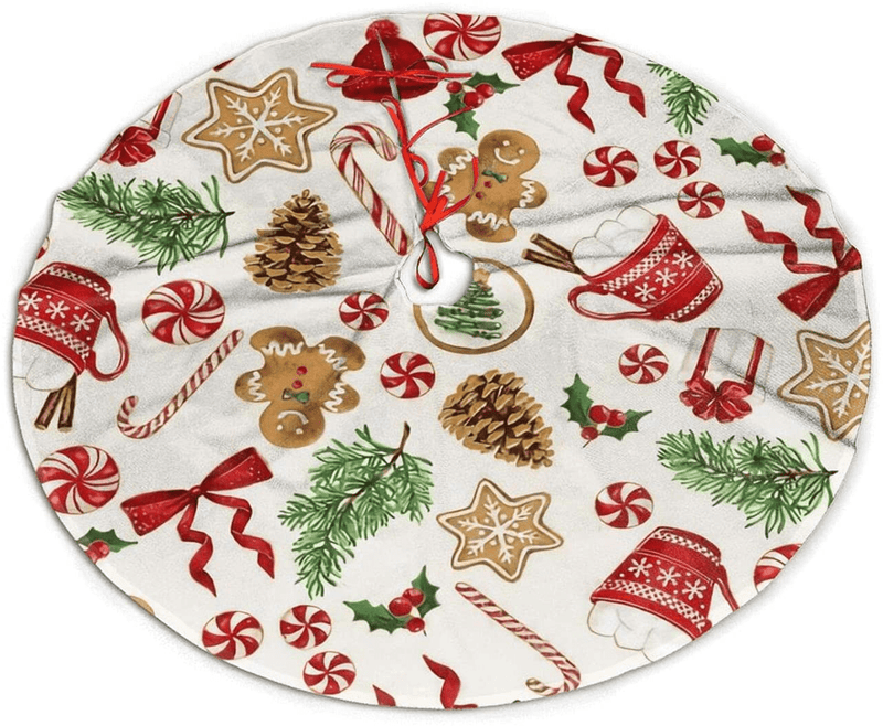 48" Christmas Tree Skirt, Red Gold Elegant Festive Pattern Pattern Large Xmas Tree Mat for Holiday Party Ornament Rustic Farmhouse Decorations Home & Garden > Decor > Seasonal & Holiday Decorations > Christmas Tree Skirts Hitamus Gingerbread Christmas Sweets2 48" 
