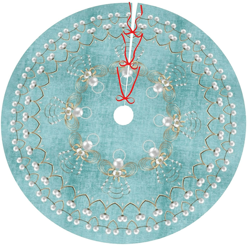 48" Christmas Tree Skirt, Red Gold Elegant Festive Pattern Pattern Large Xmas Tree Mat for Holiday Party Ornament Rustic Farmhouse Decorations Home & Garden > Decor > Seasonal & Holiday Decorations > Christmas Tree Skirts Hitamus Elegant Aqua Pearl Christmas Angel 48" 