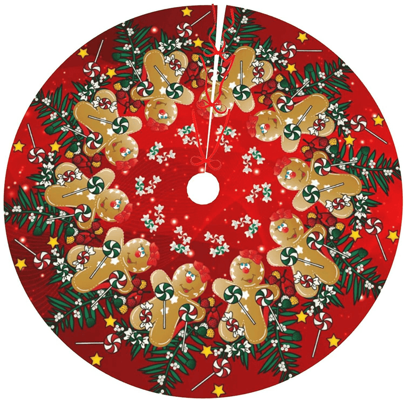 48" Christmas Tree Skirt, Red Gold Elegant Festive Pattern Pattern Large Xmas Tree Mat for Holiday Party Ornament Rustic Farmhouse Decorations Home & Garden > Decor > Seasonal & Holiday Decorations > Christmas Tree Skirts Hitamus Gingerbread Christmas Sweets1 48" 