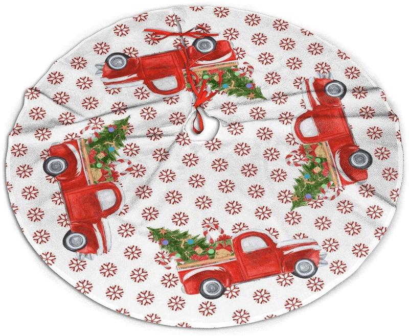 48" Christmas Tree Skirt, Red Gold Elegant Festive Pattern Pattern Large Xmas Tree Mat for Holiday Party Ornament Rustic Farmhouse Decorations Home & Garden > Decor > Seasonal & Holiday Decorations > Christmas Tree Skirts Hitamus Cute Red Christmas Truck and Snowflakes 48" 