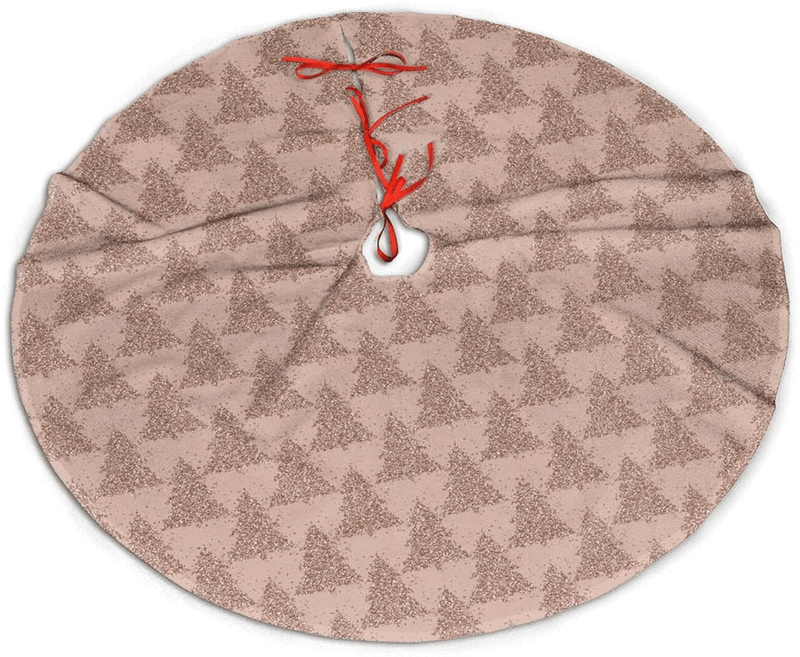 48" Christmas Tree Skirt, Red Gold Elegant Festive Pattern Pattern Large Xmas Tree Mat for Holiday Party Ornament Rustic Farmhouse Decorations