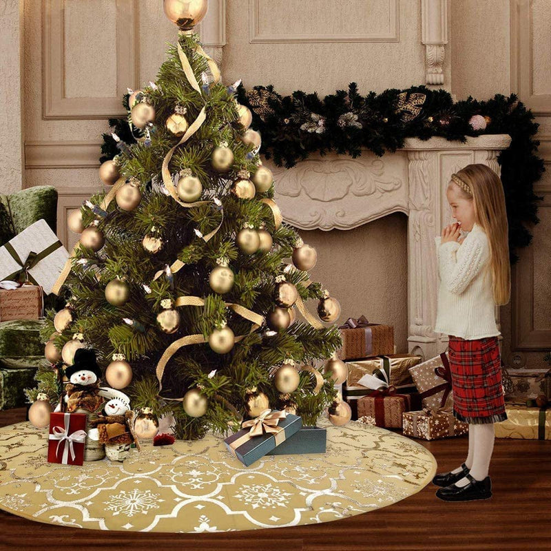 48'' Christmas Tree Skirt with Christmas Stockings Decorations for Xmas Party Home Decor, Gold Home & Garden > Decor > Seasonal & Holiday Decorations > Christmas Tree Skirts TINGOR   
