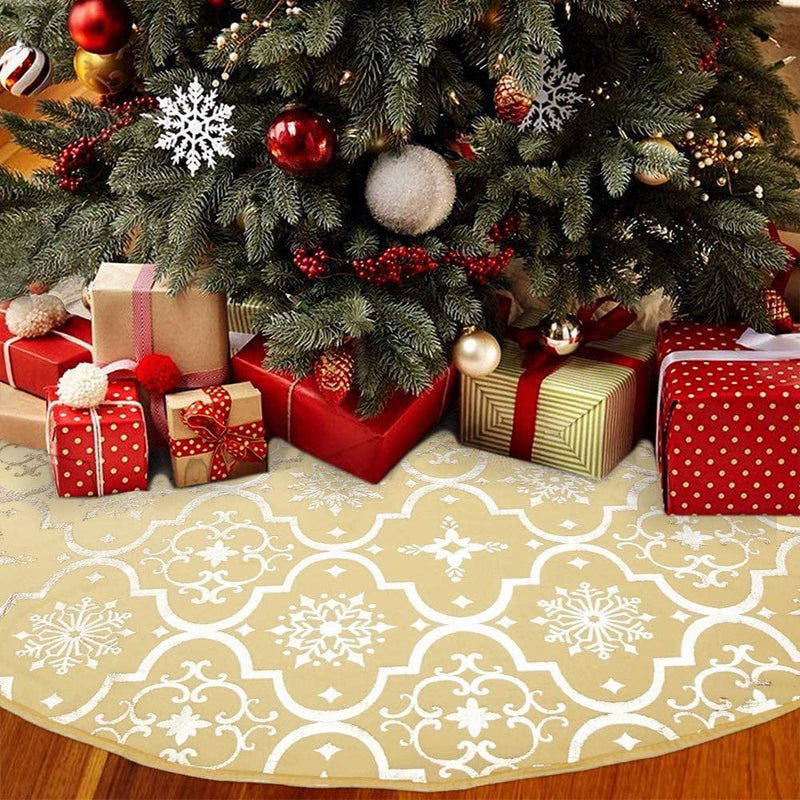 48'' Christmas Tree Skirt with Christmas Stockings Decorations for Xmas Party Home Decor, Gold