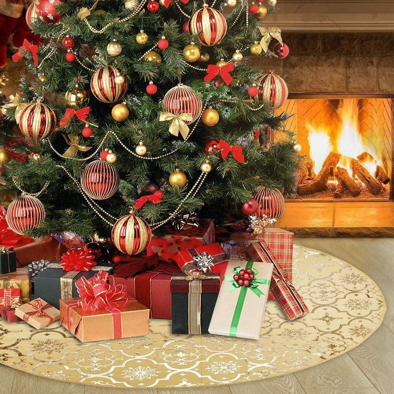 48'' Christmas Tree Skirt with Christmas Stockings Decorations for Xmas Party Home Decor, Gold Home & Garden > Decor > Seasonal & Holiday Decorations > Christmas Tree Skirts TINGOR   
