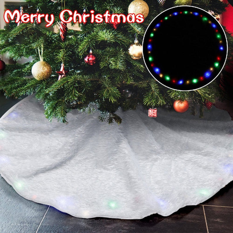 48" Faux Fur Christmas Tree Skirt Snowy White Plush Tree Base Cover Floor Mat with 36 LED 2 Light Modes, Gift for Merry Christmas Party Holiday Home Garden Decoration Home & Garden > Decor > Seasonal & Holiday Decorations > Christmas Tree Skirts Bigsalestore   