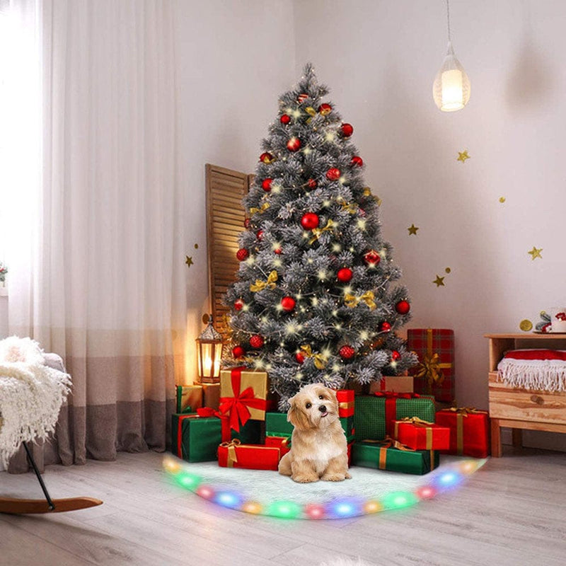 48" Faux Fur Christmas Tree Skirt Snowy White Plush Tree Base Cover Floor Mat with 36 LED 2 Light Modes, Gift for Merry Christmas Party Holiday Home Garden Decoration Home & Garden > Decor > Seasonal & Holiday Decorations > Christmas Tree Skirts Bigsalestore   