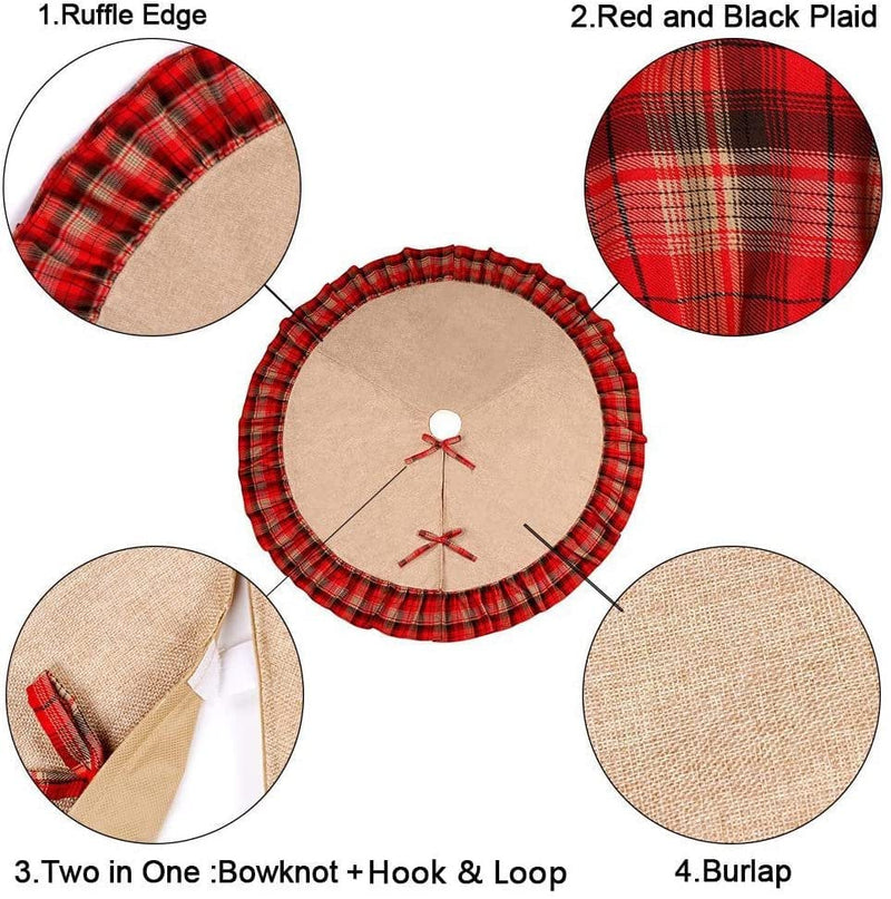 48 Inch Christmas Tree Skirt Red and Black Plaid Burlap Christmas Tree Skirt for Holiday Christmas Decorations, Double Layers Xmas Tree Skirt Home & Garden > Decor > Seasonal & Holiday Decorations > Christmas Tree Skirts BEST ENERGY   