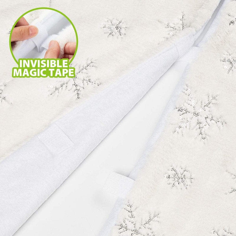 48 Inch Christmas Tree Skirt, Snowy White Faux Fur Tree Skirt Mat for Xmas Indoor Holiday Home Party Decorations, Silver