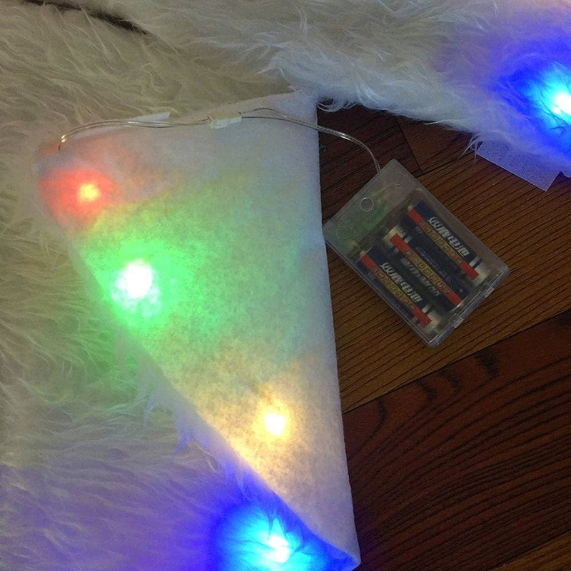 48 Inch Faux Fur Christmas Tree Skirt with LED Light Snowy White Plush Tree Skirt Base Cover 2 Light Modes Gift for Merry Christmas Party Tree Decoration Home & Garden > Decor > Seasonal & Holiday Decorations > Christmas Tree Skirts SINGES   