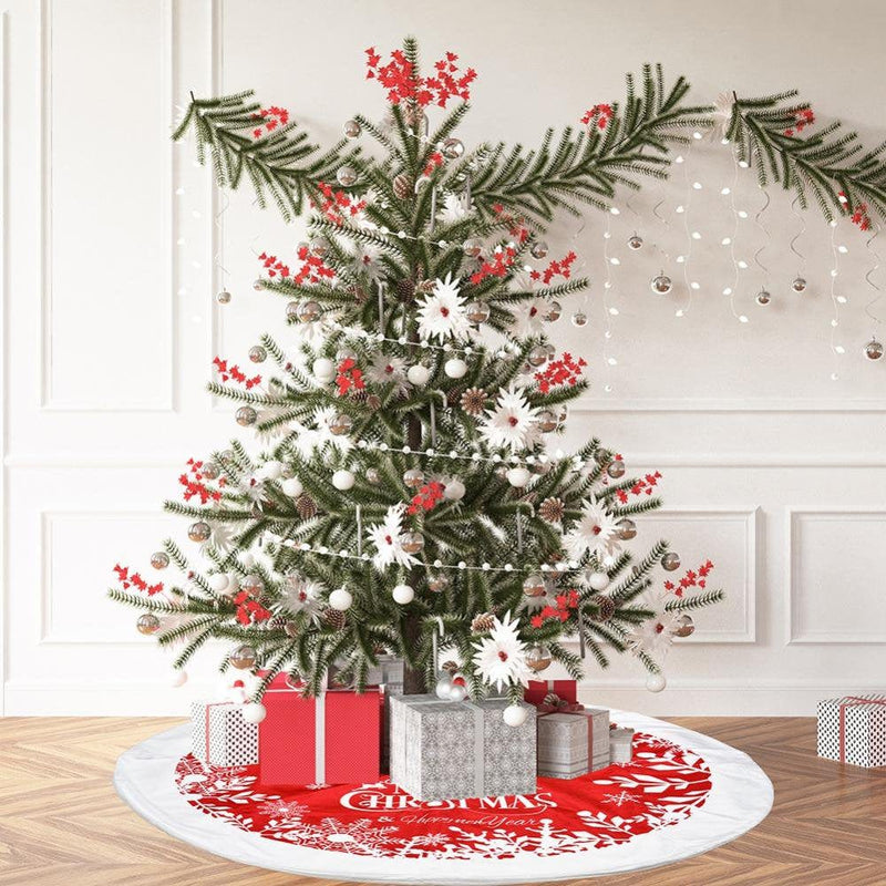 48 Inches Christmas Tree Skirt Red Xmas Tree Ornaments Christmas Tree Mat for Hoilday Party Home Decorations Home & Garden > Decor > Seasonal & Holiday Decorations > Christmas Tree Skirts 773743307   