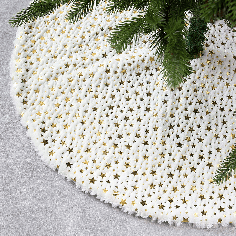 48 inches Christmas Tree Skirt, UUSETT Christmas Tree Decorations with Golden Stars, Large White Faux Fur Christmas Tree Mat, Plush Xmas Tree Skirts Ornament for Holiday Party Christmas Home & Garden > Decor > Seasonal & Holiday Decorations > Christmas Tree Skirts UUSETT 36 inches  