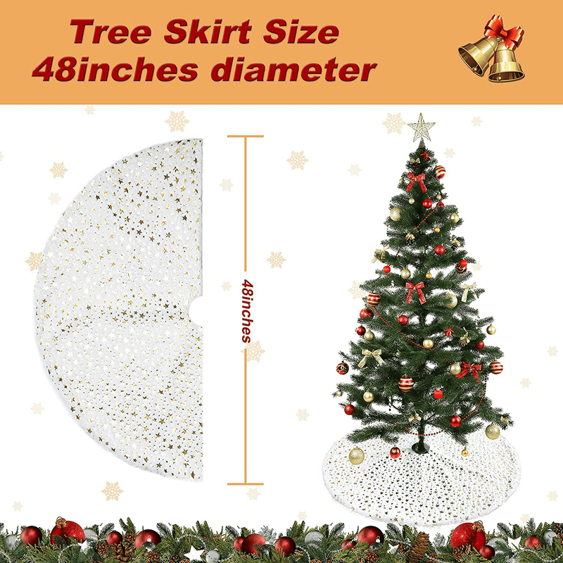 48 inches Christmas Tree Skirt, UUSETT Christmas Tree Decorations with Golden Stars, Large White Faux Fur Christmas Tree Mat, Plush Xmas Tree Skirts Ornament for Holiday Party Christmas Home & Garden > Decor > Seasonal & Holiday Decorations > Christmas Tree Skirts UUSETT   