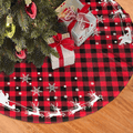 48 Inches Red Black Buffalo Plaid Christmas Tree Skirt Rustic Thick Xmas Tree Skirt with Snowflake Elk and Santa Claus Winter Happy New Year Decoration for Home Holiday Party