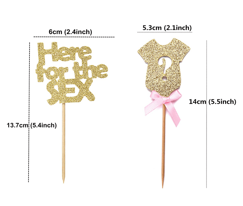 48 PCS Mixed Gender Reveal Cupcake Toppers | Gold Glitter Here for the SEX Cupcake Picks Party Decoration Supplies - Set of 3 Home & Garden > Decor > Seasonal & Holiday Decorations& Garden > Decor > Seasonal & Holiday Decorations Suntop Crafts   