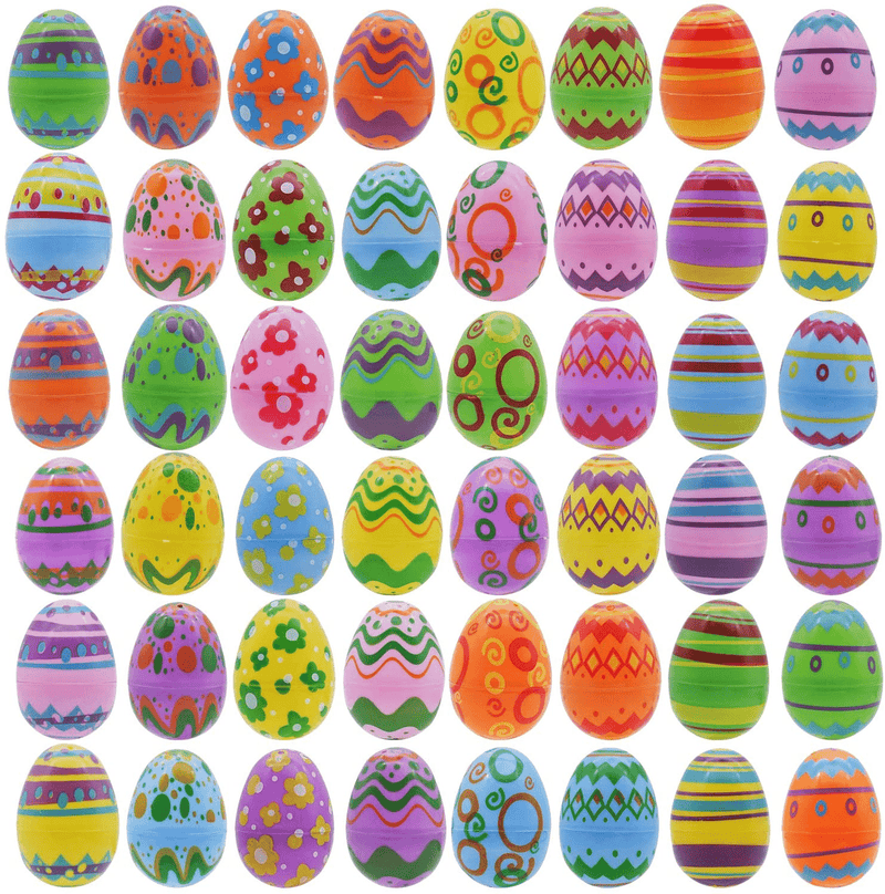 48 Pcs Plastic Printed Bright Easter Eggs 2 3/8" Tall for Easter Hunt, Basket Stuffers Fillers, Classroom Prize Supplies, Filling Treats and Party Favor Home & Garden > Decor > Seasonal & Holiday Decorations JOYIN   
