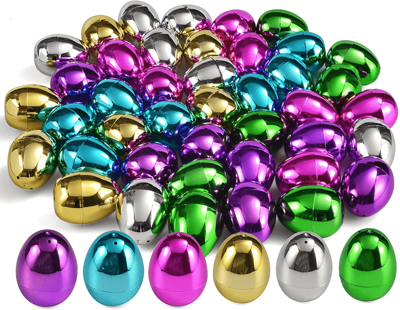 48 Pcs Plastic Printed Bright Easter Eggs 2 3/8" Tall for Easter Hunt, Basket Stuffers Fillers, Classroom Prize Supplies, Filling Treats and Party Favor Home & Garden > Decor > Seasonal & Holiday Decorations JOYIN Shiny Golden Metallic  