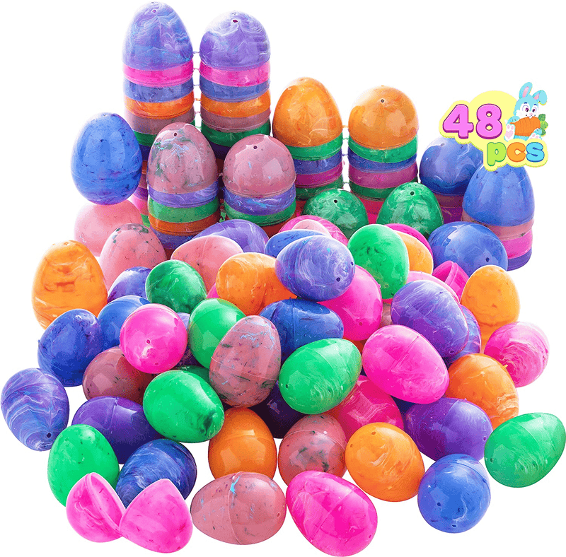 48 Pcs Plastic Printed Bright Easter Eggs 2 3/8" Tall for Easter Hunt, Basket Stuffers Fillers, Classroom Prize Supplies, Filling Treats and Party Favor Home & Garden > Decor > Seasonal & Holiday Decorations JOYIN Marble Iridescent  