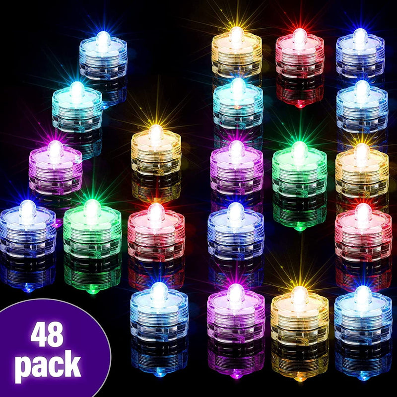 48 Pcs Submersible LED Light Waterproof Floral Tea Lights Bright Tea Lights Underwater Candle Light Battery Operated Flameless Tea Lights Flickering Candles for Party Wedding, 7 RGB Changing Colors Home & Garden > Pool & Spa > Pool & Spa Accessories Hortsun   