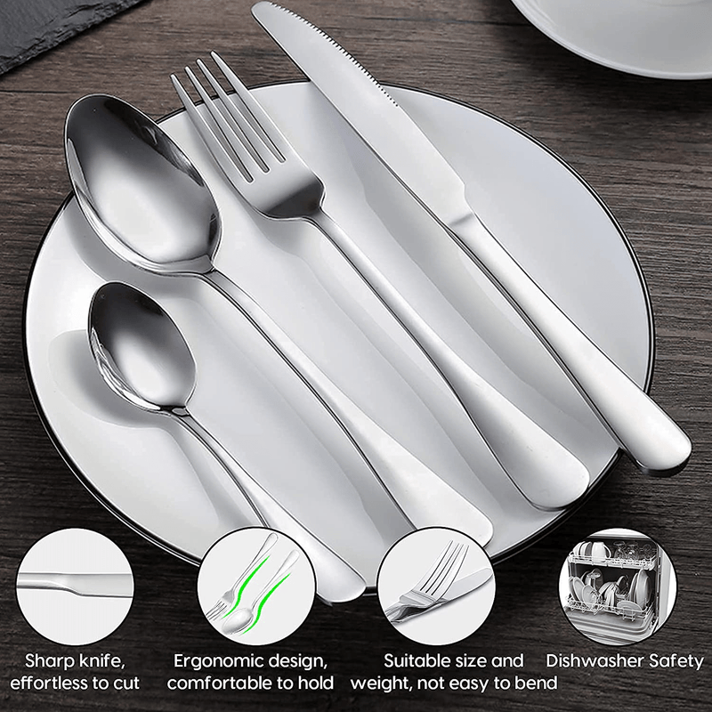 48-Piece Silverware Set with Metal Handle Steak Knives for 4,Superior Stainless Steel Flatware Cutlery Set for Home,Kitchen and Restaurant, Include Knife Fork Spoon Set,Mirror Polished&Dishwasher Safe Home & Garden > Kitchen & Dining > Tableware > Flatware > Flatware Sets GMFINE   