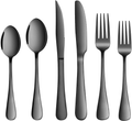 48-Piece Silverware Set with Metal Handle Steak Knives for 4,Superior Stainless Steel Flatware Cutlery Set for Home,Kitchen and Restaurant, Include Knife Fork Spoon Set,Mirror Polished&Dishwasher Safe Home & Garden > Kitchen & Dining > Tableware > Flatware > Flatware Sets GMFINE Black 48-Piece 