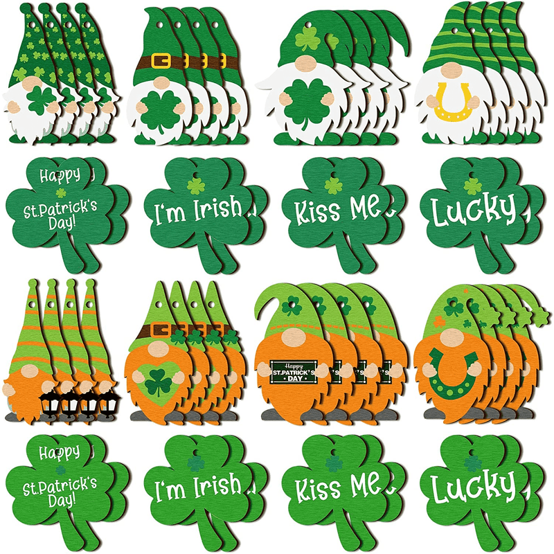 48 Pieces St. Patrick'S Day Gnome Shamrocks Ornament Set St. Patrick'S Day Wood Hanging Ornament Wooden Gnome Ornament for St. Patrick'S Day Home Decoration (Classic Pattern) Arts & Entertainment > Party & Celebration > Party Supplies Yalikop Classic Pattern  