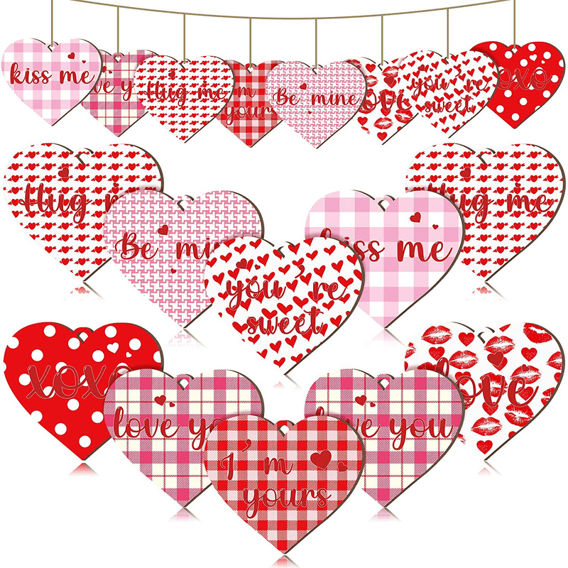 48 Pieces Valentine'S Day Heart Ornaments Wooden Hanging Embellishments Valentines Heart Shaped Baubles Colorful Heart Wooden Decorations (Fresh Style)