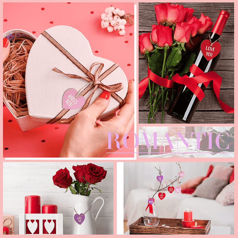 48 Pieces Valentine'S Day Wooden Heart Ornaments Wooden Heart Embellishments Heart-Shaped Wooden Hanging Decorations with Ropes for Valentine'S Day Wedding Party 4 Colors