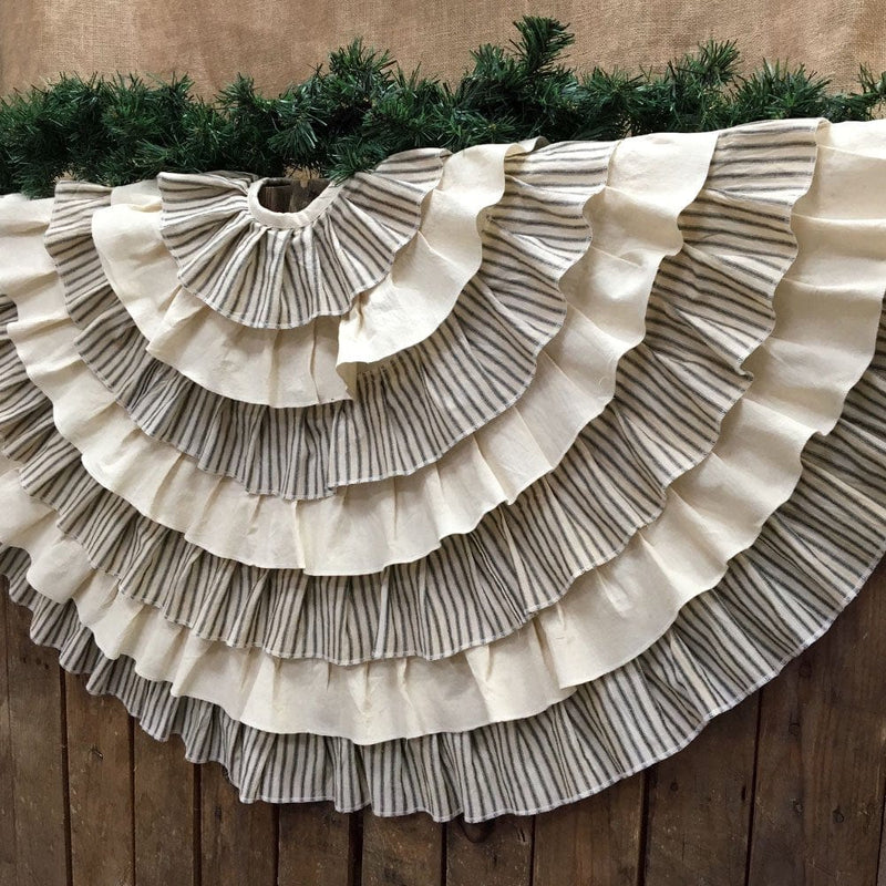 48" Ruffled White & Black Ticking Stripe Christmas Tree Skirt by Marilee Home