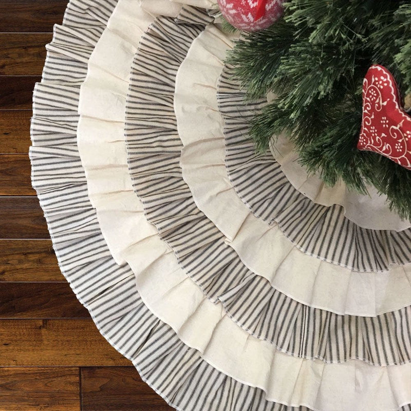 48" Ruffled White & Black Ticking Stripe Christmas Tree Skirt by Marilee Home
