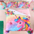 Oecpkd Cute Unicorn Comforter Sets 3Pc Pink Flower Girl Colorful Unicorn Bedding Sets Soft Girls Unicorn Rainbow Comforter Sets Home & Garden > Linens & Bedding > Bedding Oecpkd Gold2 Queen 