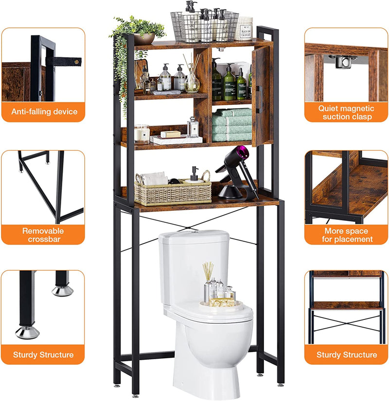 ODK over the Toilet Storage, over Toilet Bathroom Organizer, 3-Tier Bathroom Space Saver with Magnetic Suction Clasp, Freestanding Space Saver Toilet Stands, Rustic Brown Home & Garden > Household Supplies > Storage & Organization ODK   