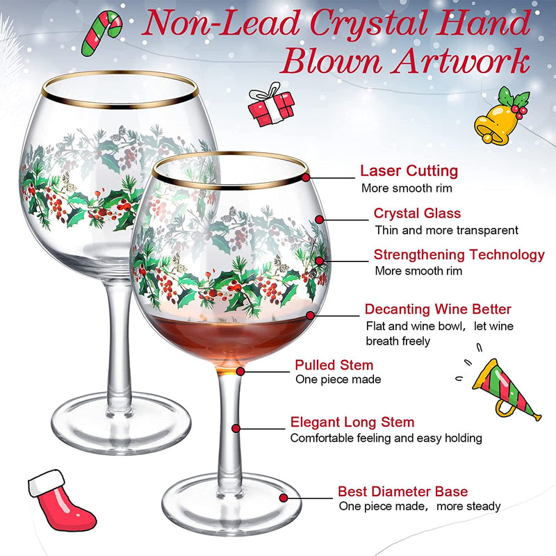 Christmas Wine Glasses Set Long Stem Wine Glasses Winter Holiday Berry Goblets Golden Edge for Martini Champagne Water Drinking Party Supplies (8, Classic) Home & Garden > Kitchen & Dining > Tableware > Drinkware Gandeer   