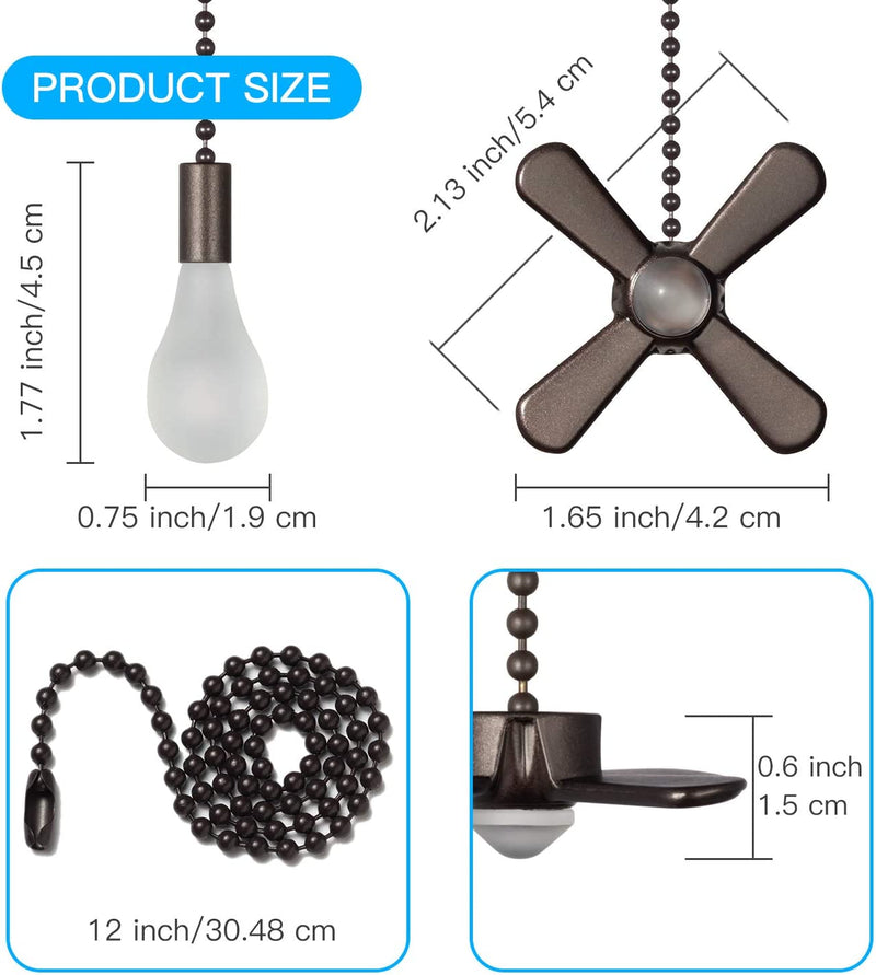 Ceiling Fan Pull Chain , Including 4Pcs Beaded Ball Fan Pull Chain Pendant, Extra 8Pcs Pull Loop Connectors, 2Pcs 36 Inches Fan Pull Chain Extension. (Oil Rubbed Bronze)