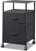 DEVAISE 2 Drawer Mobile File Cabinet, Rolling Printer Stand with Open Storage Shelf, Fabric Vertical Filing Cabinet Fits A4 or Letter Size for Home Office, Dark Grey Home & Garden > Household Supplies > Storage & Organization DEVAISE Black  