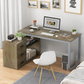 Homsee Home Office Computer Desk Corner Desk with 3 Drawers and 2 Shelves, 55 Inch Large L-Shaped Study Writing Table with Storage Cabinet - Dark Grey Home & Garden > Household Supplies > Storage & Organization Homsee Light Brown  