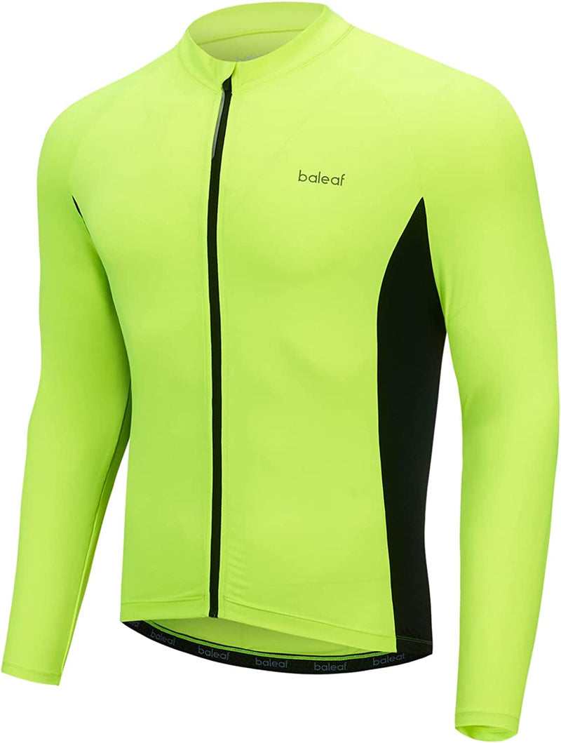 BALEAF Men'S Cycling Jersey Long Sleeve Road Biking Bicycle Gear Mountain Bike Shirts Full Zip Pockets UPF50+ Sporting Goods > Outdoor Recreation > Cycling > Cycling Apparel & Accessories BALEAF 02-fluorescent Yellow XX-Large 