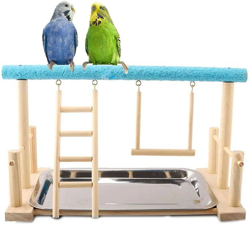 Parrots Playstand with Feeder Cup Wood Perch Stand Ladder Swing with Toy for Bird Parakeet Cockatiel Conure African Grey Cockatoo Macaw Lovebird Budgie Finch Canary Animals & Pet Supplies > Pet Supplies > Bird Supplies Keersi Perch  