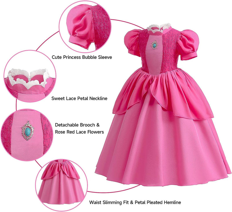 JNMTZ Princess Peach Costume Dress Girls Kids Cosplay Princess Peach Costumes Outfit Halloween Party Dress Up  JNMTZ   