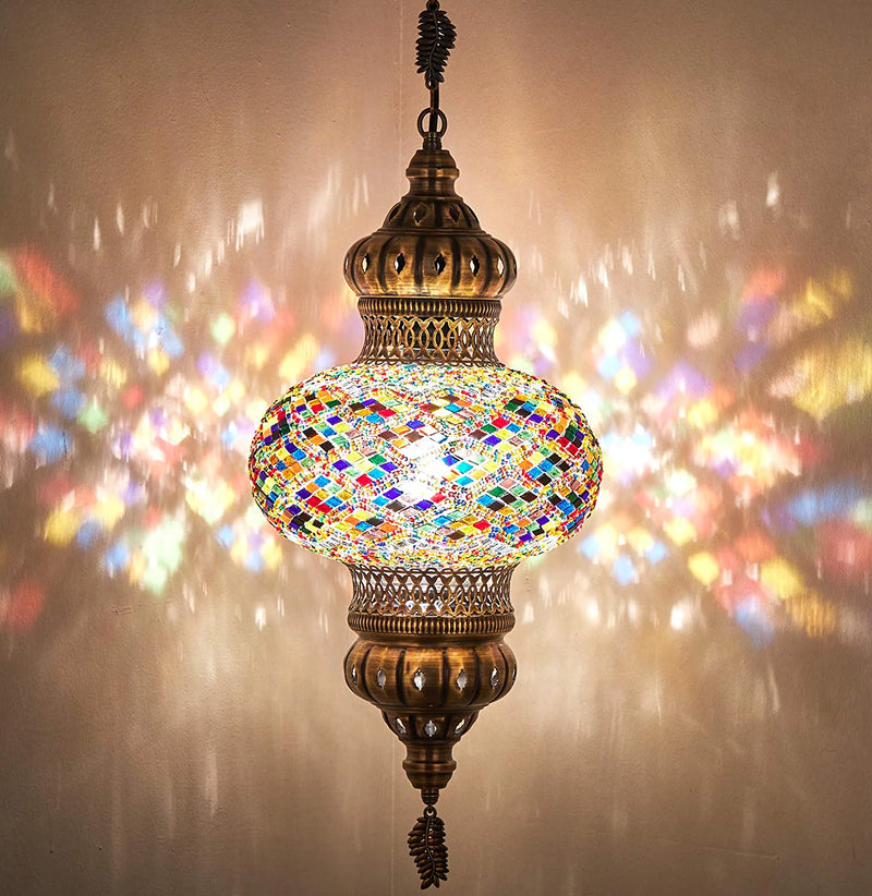 (8 Colors) DEMMEX - Wall Plugin XL Light - Turkish Moroccan Mosaic PLUGIN Ceiling Hanging Tiffany Pendant Light Fixture Lamp with 15'Feet Chain & Cord & US Plug - NO HARDWIRING (Lilac Fun)