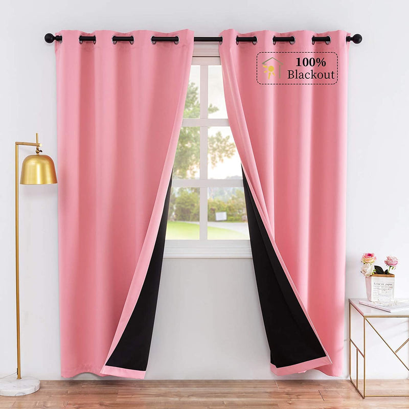 Lofus Thermal Insulated Blackout Curtains for Bedroom 3 Layer Full Room Darkening Noise Reducing Drapes with Black Liner and Grommet Top, 2 Panels,Pink,52 X 45 Inch Home & Garden > Decor > Window Treatments > Curtains & Drapes Lofus Pure Pink W52*L45 