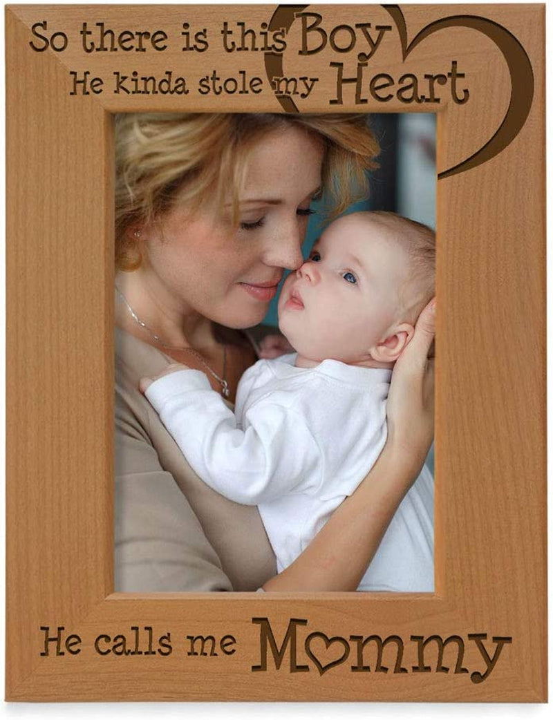 KATE POSH so There Is This Boy He Calls Me Mommy - Natural Engraved Wood Photo Frame - Mother and Son Gifts, Mother'S Day, Best Mom Ever, New Baby, New Mom (4X6-Vertical) Home & Garden > Decor > Picture Frames KATE POSH 5x7-Vertical  