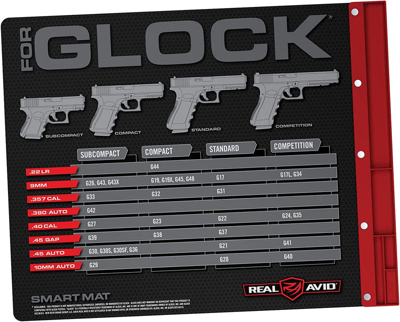 Real Avid Handgun Smart Mat - 19X16", Universal Pistol, Glock, 1911, and M&P (Select Your Style) Gun Cleaning Mat, Red Parts Tray Sporting Goods > Outdoor Recreation > Winter Sports & Activities Real Avid For Glock Fans  
