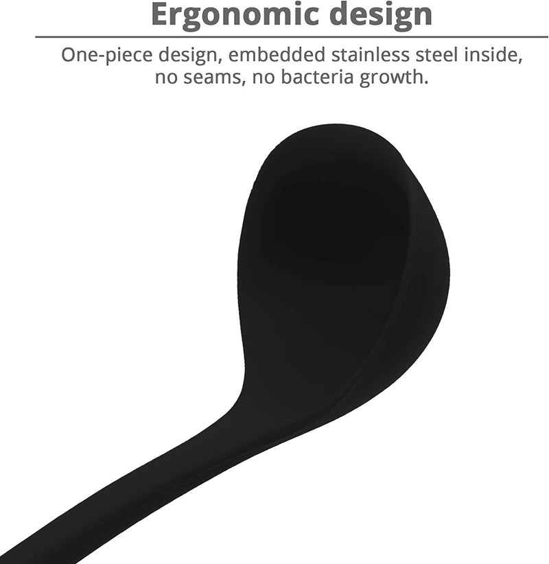 KUFUNG Silicone Ladle Spoon, Seamless & Nonstick Kitchen Soup Ladles, Bpa-Free & Heat Resistant up to 480°F, Non-Stick Kitchen Cooking Utensils Baking Tool (Black)